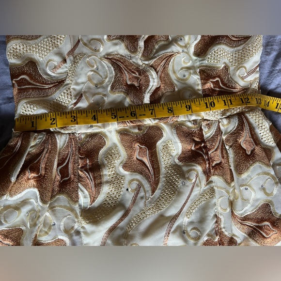 Handmade elegant women’s special occasion peplum gown in brown yellow Size S - Picture 13 of 14